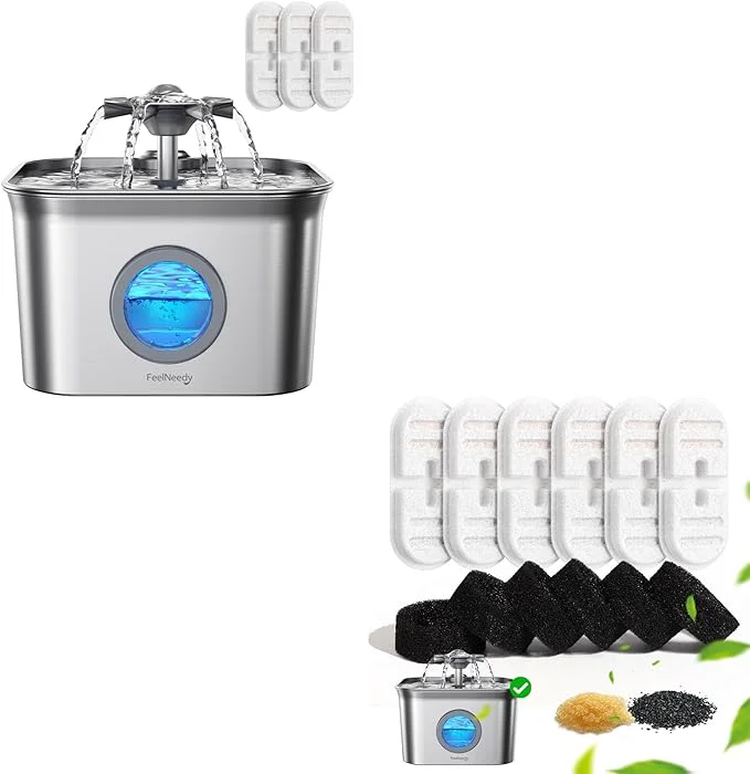Crafted FEELNEEDY Stainless Steel Cat Water Fountain 4-6 Month Filter Kit 9 Filters 7 Sponges About This Exceptional
