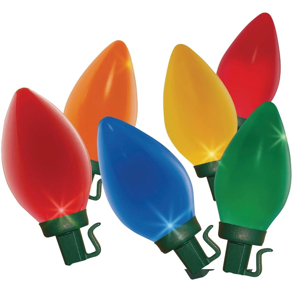 Contemporary Super Bright Ceramic Multi 25-Bulb C7 LED String Light Set with Green Wire Detailed