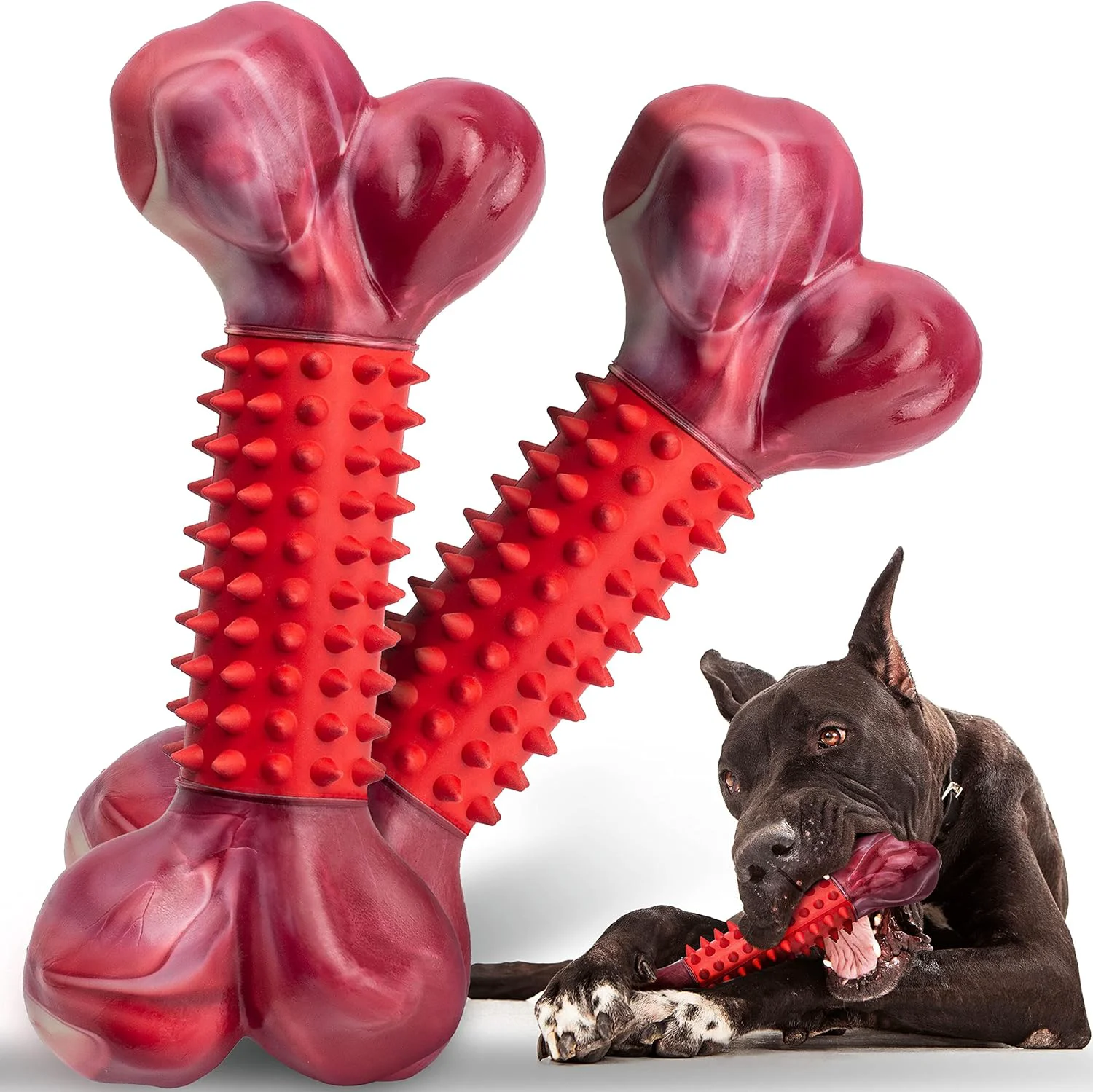 Detailed Apasiri Tough Dog Toys for Aggressive Chewers Large Breed 2-Pack Dogs Chew Toys for Large Medium Dogs Nylon and Rubber Dog-Bones for Teething Chew Beef Flavor for Doggo 20-75 lbs Powerful