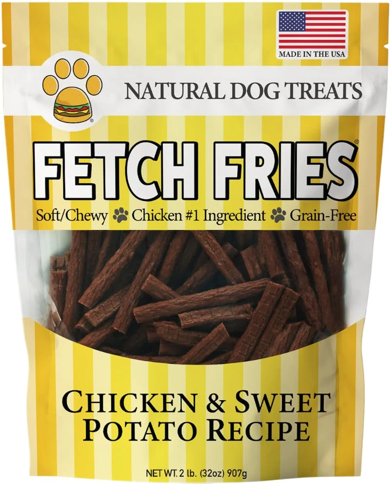 Crafted Fetch Fries Chicken Sweet Potato Dog Treats — Soft Chewy Jerky for All Breeds Made in USA 32 oz Powerful
