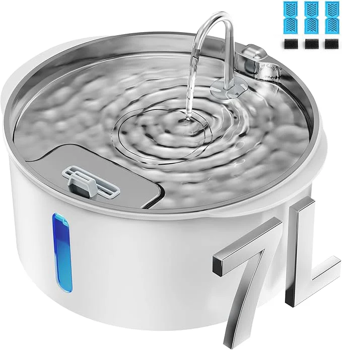 Versatile Pektaco Dog Water Fountain for Large Dogs 1.8Gal 7L Pet Water Fountain Dog Water Bowl Dispenser with Viewing Window LED Super Quiet Stainless Steel Tray Easy Clean BPA- with 3 Filters About ThisOverview Top-Quality