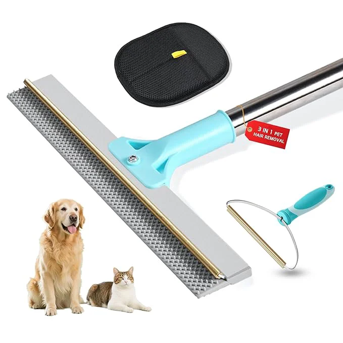 Fast Carpet Rake for Pet Hair Removal Tool Reusable Pet Hair Remover Broom with 54 Adjustable Long Handle Cat Dog Hair Remover Carpet Scraper Broom with Copper Rake Teeth TPU Brush for Rugs Mats Couch Refined