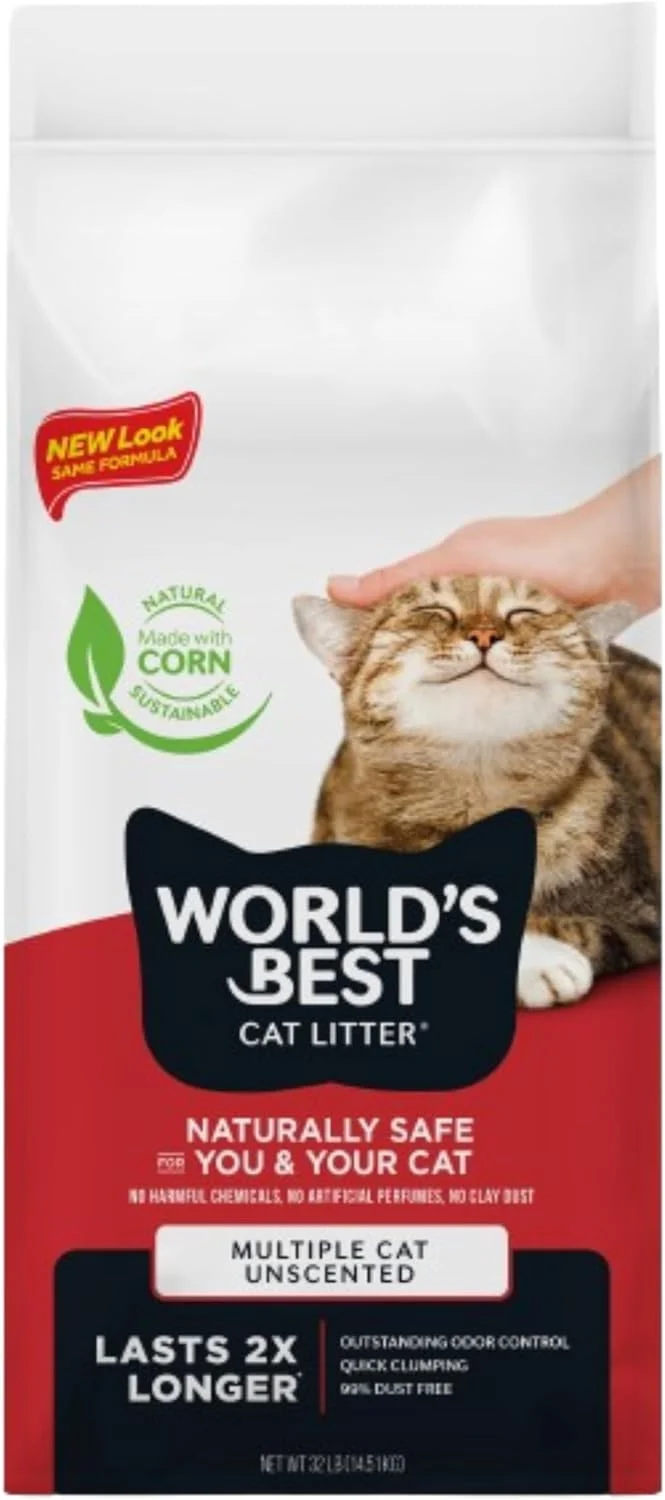Outstanding CAT LITTER Multiple Cat Unscented 32-Pounds – Natural Ingredients Quick Clumping Flushable 99 Dust Made in USA – Long-Lasting Odor Control Easy Scooping Detailed