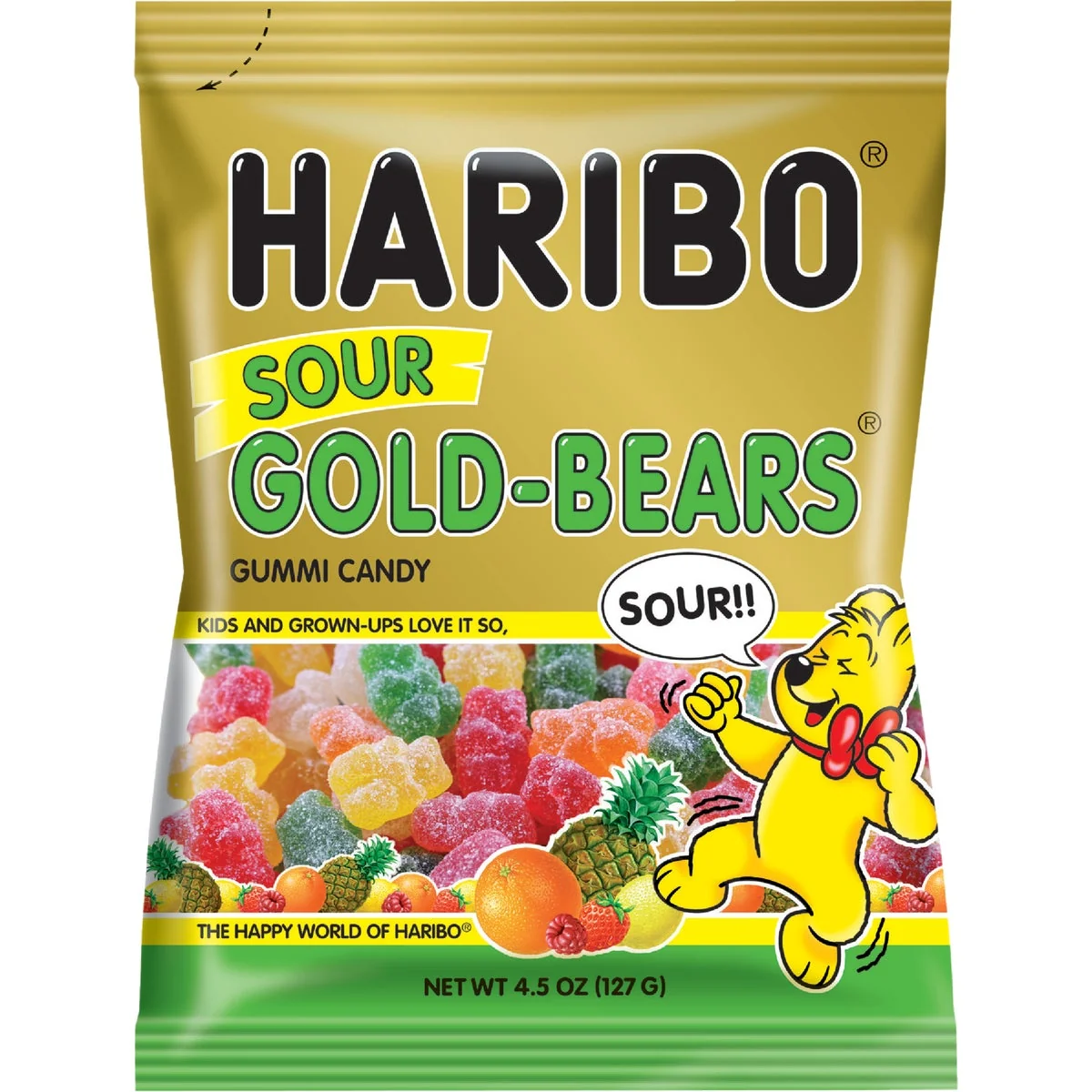 Clean Haribo Gold-Bears Assorted Sour Fruit Flavor 4.5 Oz. Candy Long-Lasting