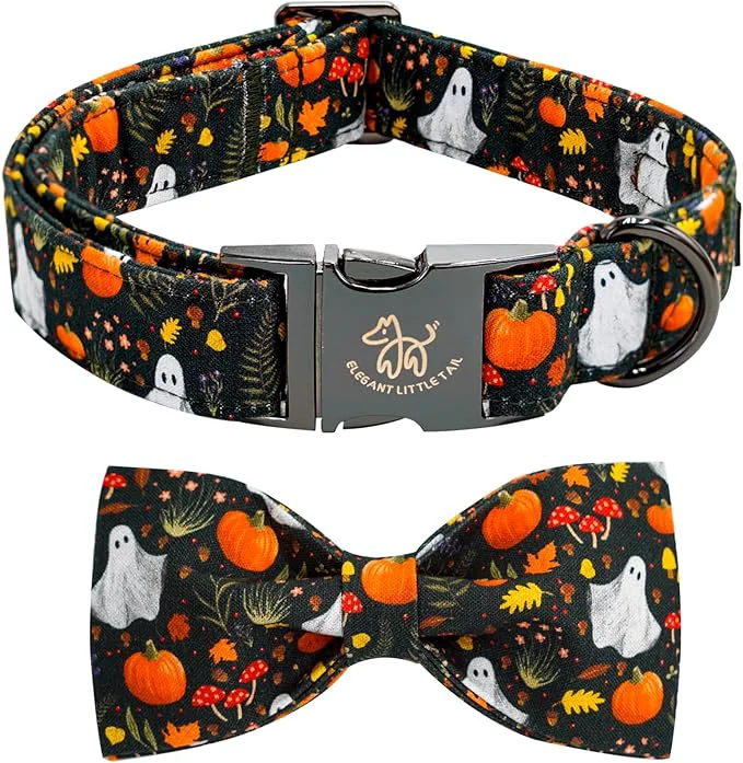 Premium Material Elegant little tail Fall Dog Collars Ghosts Pumpkin Print Halloween Pet Collar Responsible