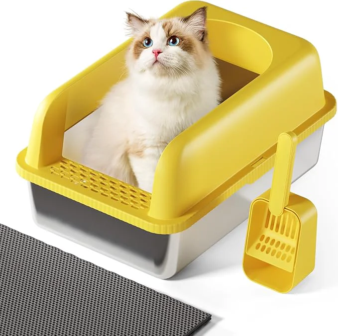 Long-Lasting Stainless Steel Cat Litter Box with Lid 24 L x 16 W x 11.8 H Large Cat Litter Box for Multiple Cats with High Sided No-Leak Stick Easy to Clean Includes Litter Mat Multi Functional ScoopAbout ThisOverview Consistent