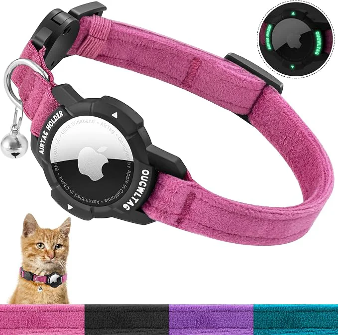 Official Luminous AirTag Cat Collar Breakaway OUCWLTAG GPS Cat Collar Functional