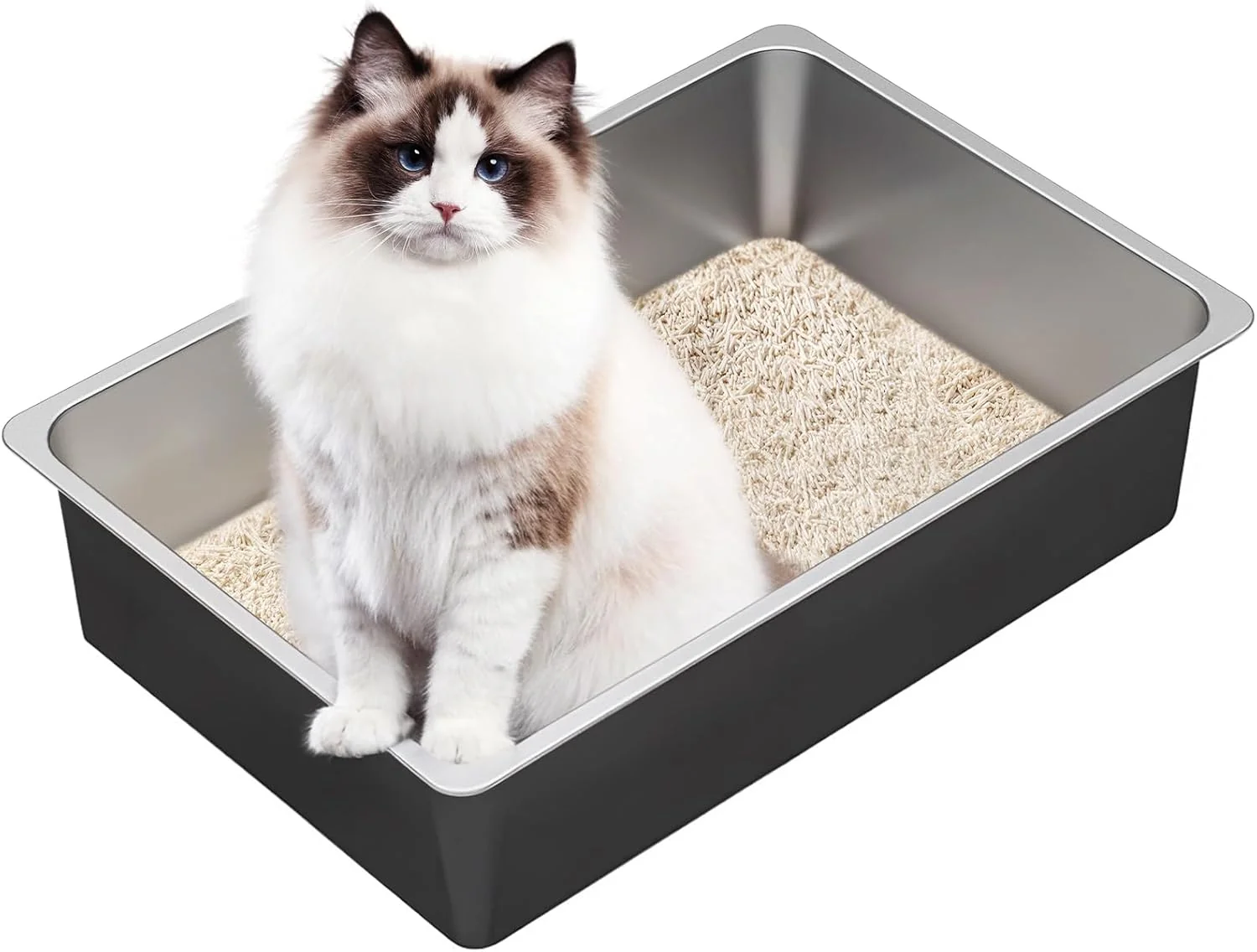 High-Performance Ohtomber Stainless Steel Litter Box – Large Metal Cat Litter Box Pan High Sided Absorbs Smell Easy to Clean Non Stick Litterbox Tray Toilet Pet Supplies for Indoor Big and Small Cats Kitten Responsible