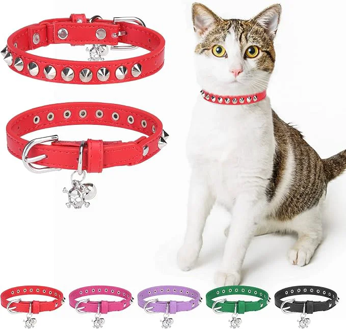 Fashionable Leather Cat Collars for Boy Girl Cats Environmentally Friendly