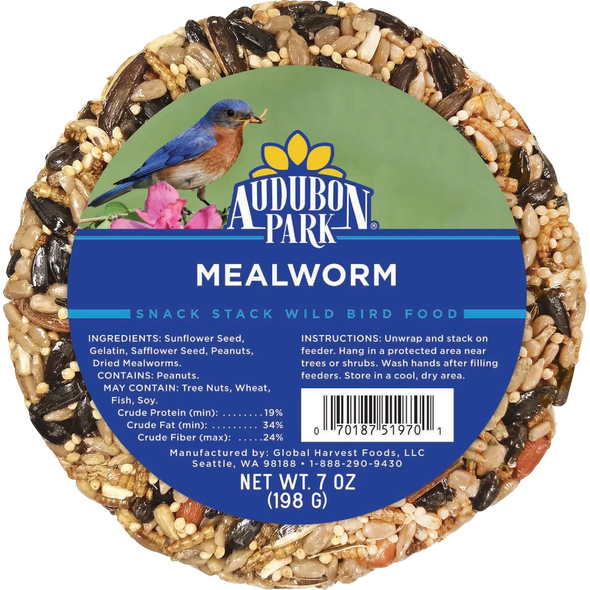 Recyclable Audubon Park Snack Stack 7 Oz. Mealworm Bird Seed Cake Pure