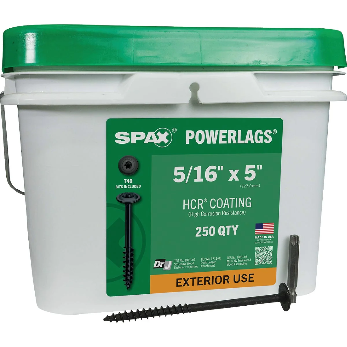 Smart SPAX 5 16 x 5 In. PowerLag Washer Head T-40 HCR Exterior Rated Lag Screw Pail 250-Count Verified