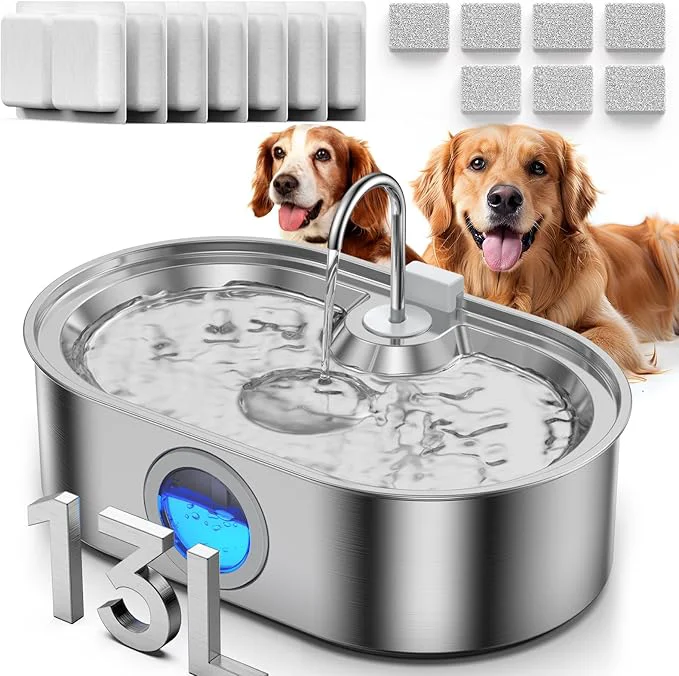 Stylish 3.4Gal Dog Water Fountain for Large Dogs 13L Stainless Steel Large Pet Fountain with Deeper Wider Drinking Area Automatic Dog Water Bowl Dispenser with Water Window with 7 Filters About ThisOverview Next-Generation