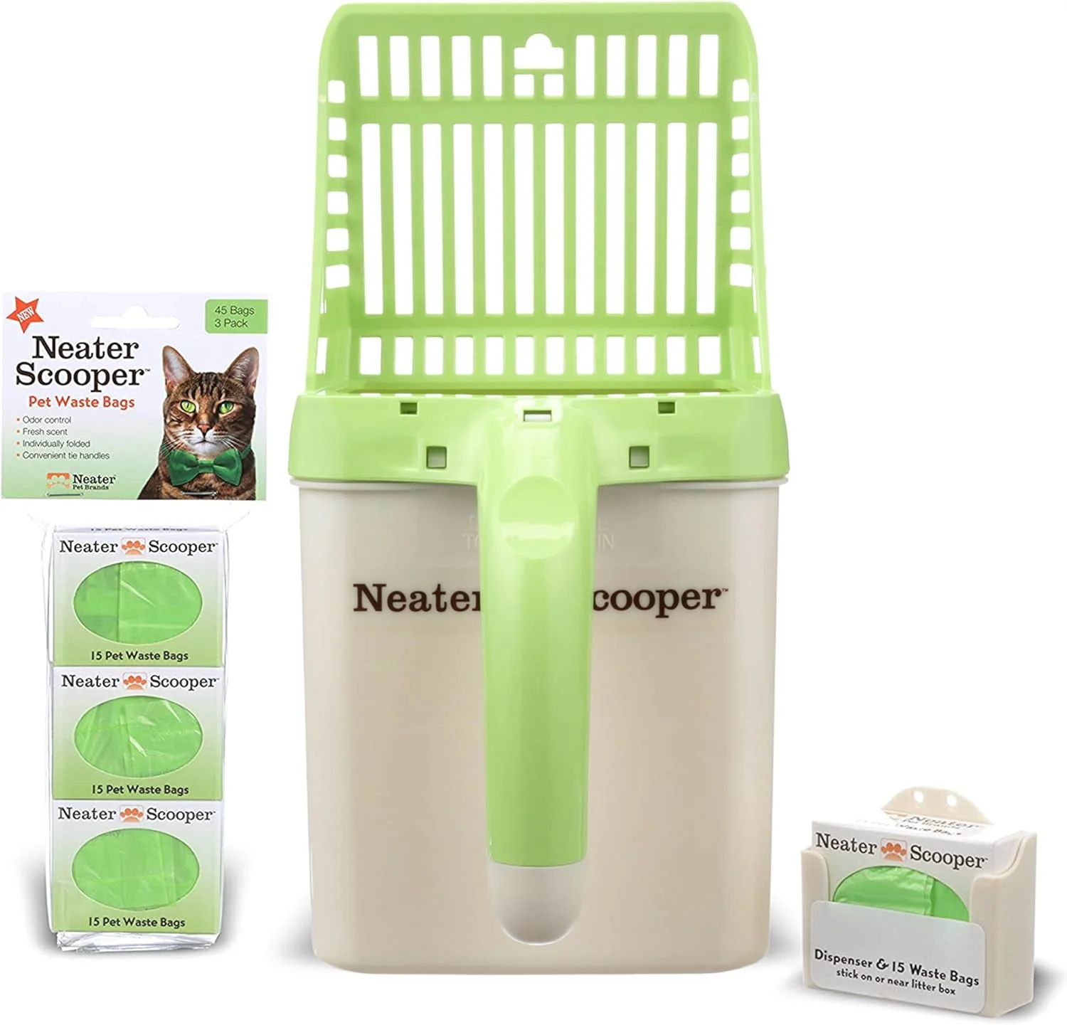 Superior Neater Pet Brands Neater Scooper Standard Cat Litter Scoop 60 Refill Bags – Mess- Cat Litter Scooper with Bag Spill-Proof Kitty Box Sifter Bin Doubles as Scoop Holder For Single-Cat Households Green