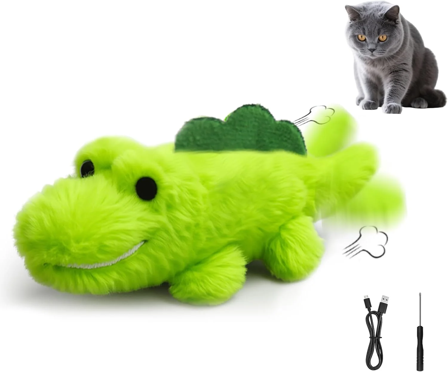 Trendy Interactive Cat Toys for Indoor Cats – Automatic Moving Cat Chase Toy for Bored Indoor Adult Cats – 360° Random Movement Tail Wagging Catnip Stimulation – Electric Croc Long Plush Selected