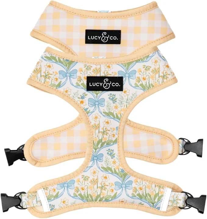 Authentic Lucy Co. Sunshine and Daffodils Reversible Dog Harness Adjustable Comfort Fit Soft