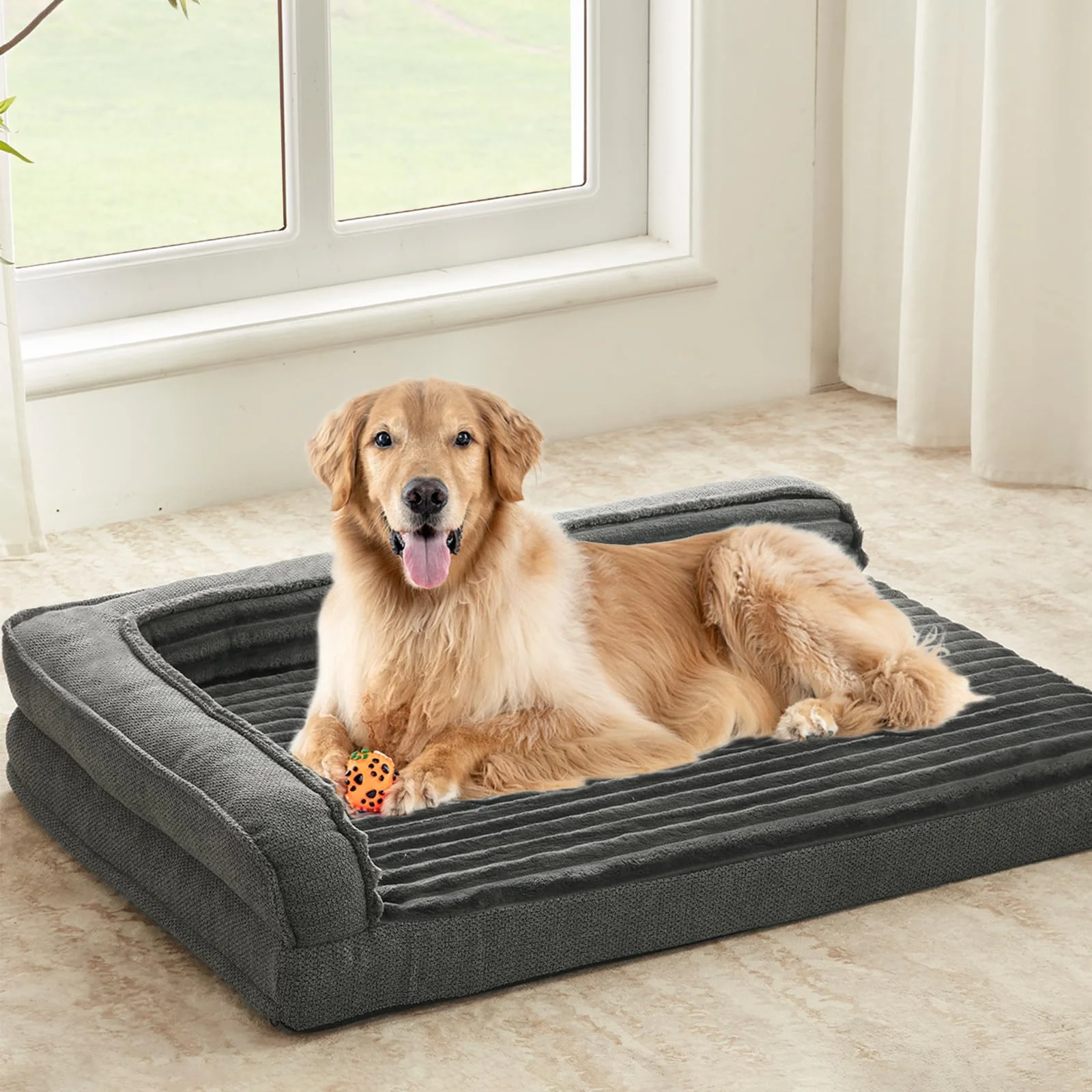 Fashionable WINDRACING Orthopedic Dog Bed for Large Dogs – XL 40×28 in Gray with L Bolster Sides Waterproof Removable Cover High-End