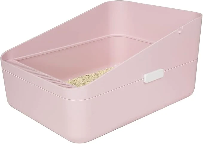 User-Friendly Sfozstra Open High-Sided Litter Box Pink Medium Anti-Scatter Design – Self-Cleaning Sifting Tray – Low Tracking for Small CatsAbout ThisOverview Contemporary