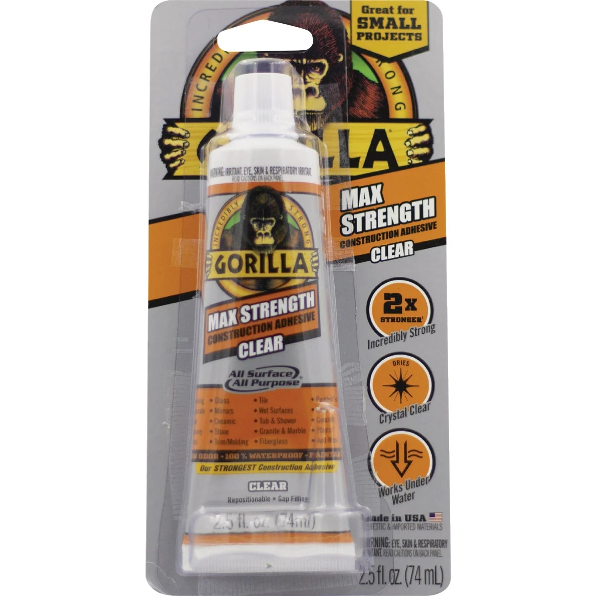 Unique Gorilla 2.5 Oz. Clear Max Strength Construction Adhesive Powerful