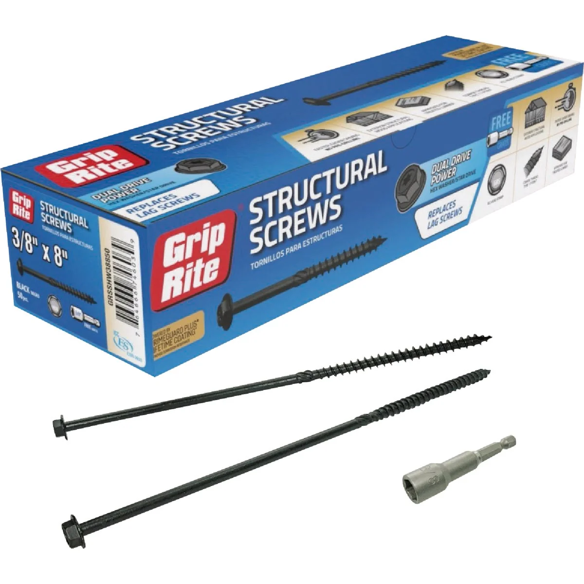 Easy-to-Use Grip-Rite PrimeGuard Plus 3 8 In. x 10 In. Hex Washer Head Structural Screw 50-Count Reliable