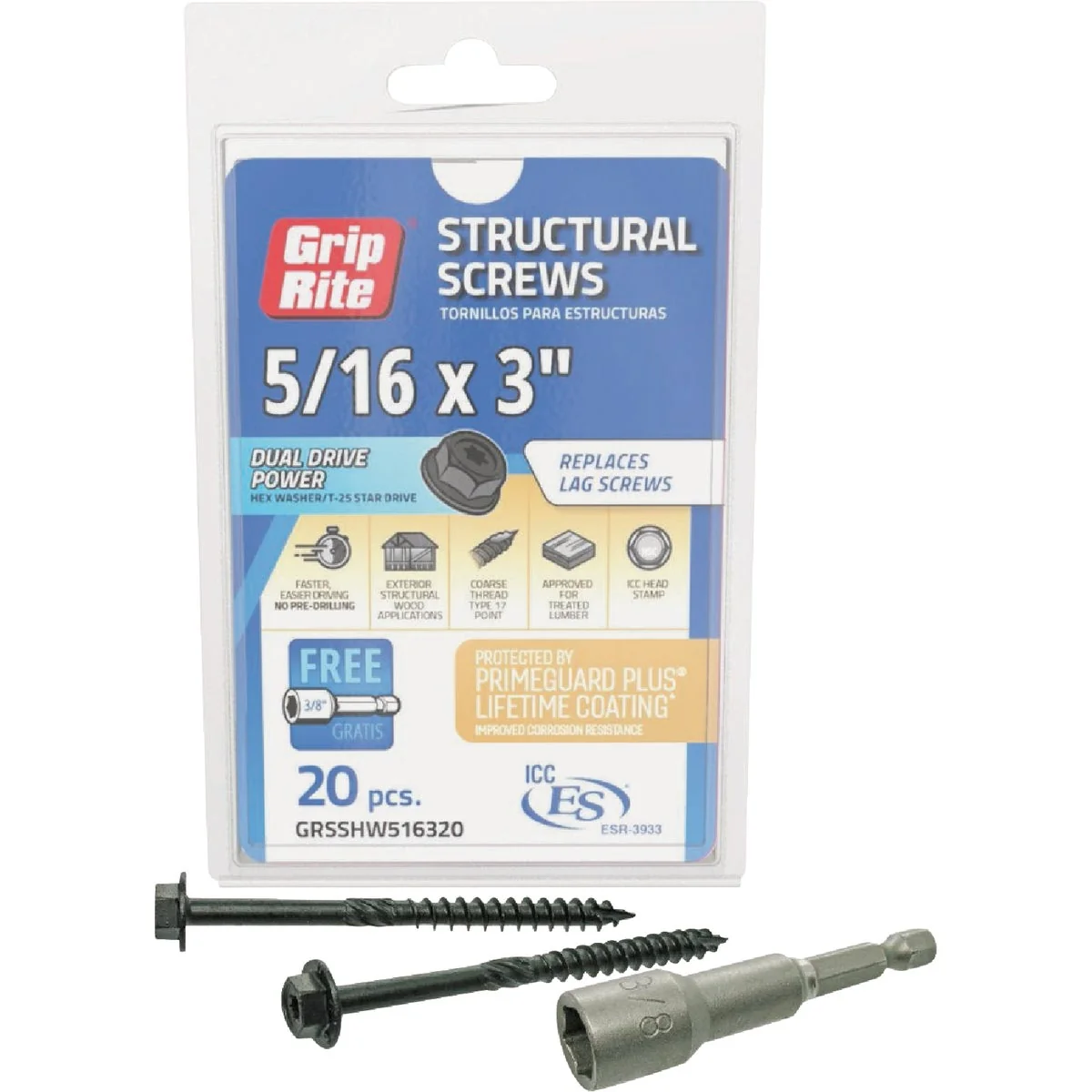 Reusable Grip-Rite PrimeGuard Plus 5 16 In. x 3 In. Hex Washer Head Structural Screw 20-Count Sophisticated