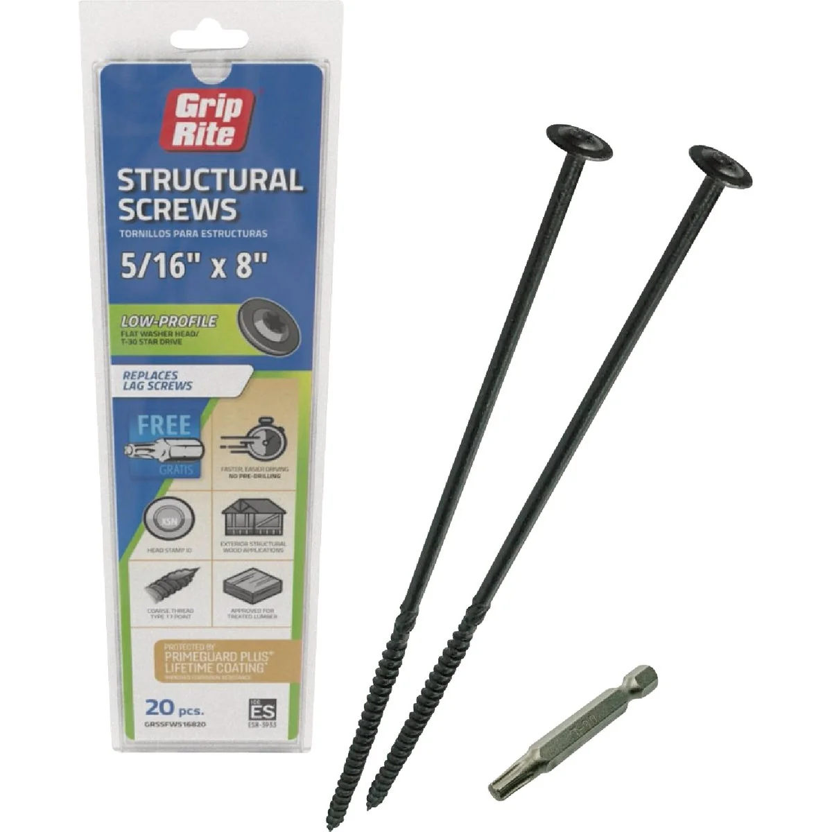 Refined Grip-Rite PrimeGuard Plus 5 16 In. x 8 In. Flat Washer Head Structure Screw 20-Count Flexible