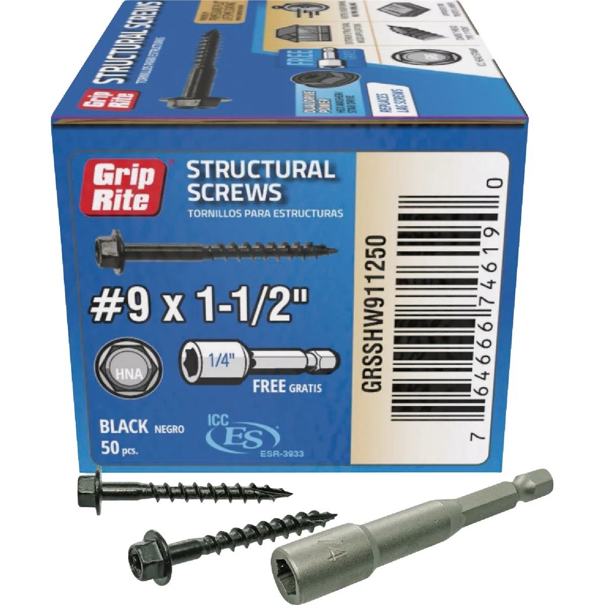 Premium Grip-Rite PrimeGuard Plus 9 x 1.5 In. Hex Washer Head Structural Screw 50-Count Smart