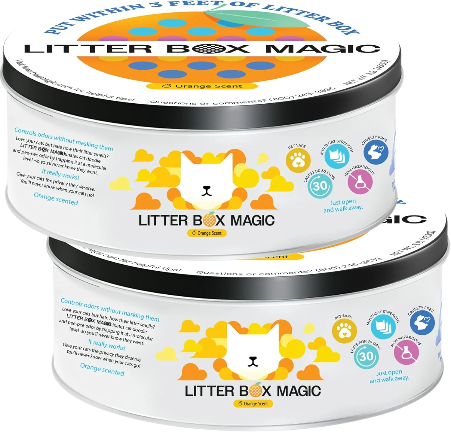 Classic Cat Litter Deodorizer Jar Orange Scent 16 Oz Pack of 2 – Cat Litter Odor Control Gel In A Jar – Cat Litter Box Pet Air Freshener – Litter Odor Eliminator to Freshen Air Top-Quality