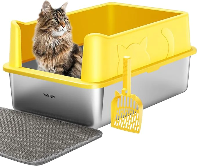 Sophisticated VIVOHOME XL Stainless Steel Cat Litter Box with Lid Extra Large Litter Pan with High Sides Easy Clean Include Double Layer Litter Mat and Scoop YellowAbout ThisOverview Specialty
