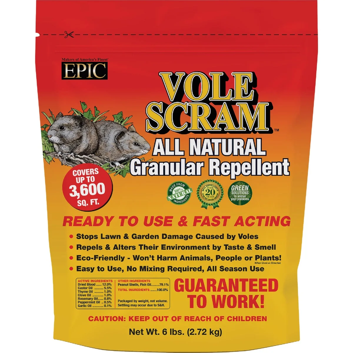 Genuine Vole Scram 6 Lb. Granular Organic Vole Repellent Eco-Friendly
