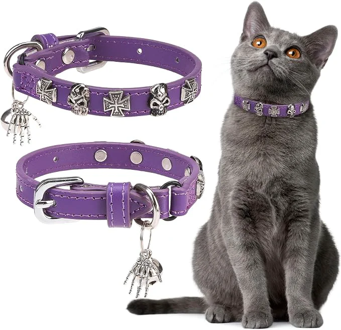 Professional EXPAWLORER Leather Cat Collar for Girl Boy- Adjustable Pet Collar Verified