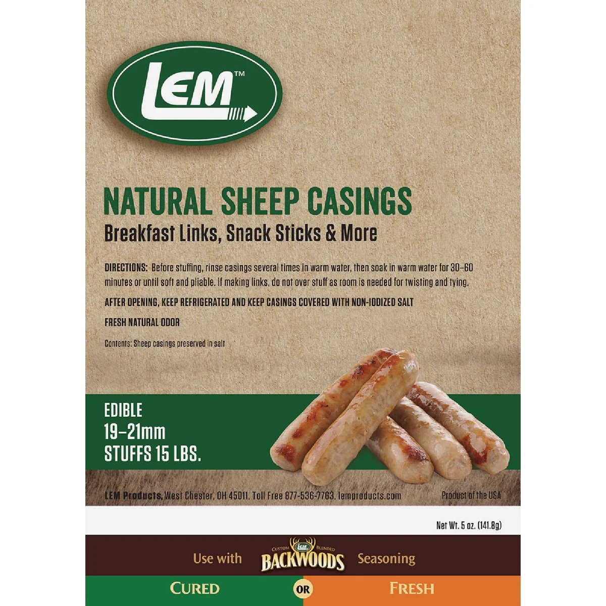 Trendy LEM 5 Oz. Natural Sheep Casings Flexible