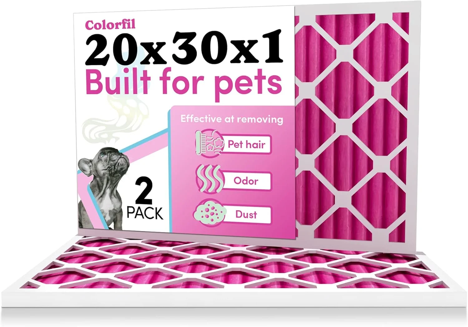 Proven Colorfil 20x30x1 Air Filter 2-Pack Made in the USA Color Changing Remove Cat and Dog Odor MERV 8 for Pet Hair Dander and Dust 19.75 x29.75 x0.75 Exact Size Innovative