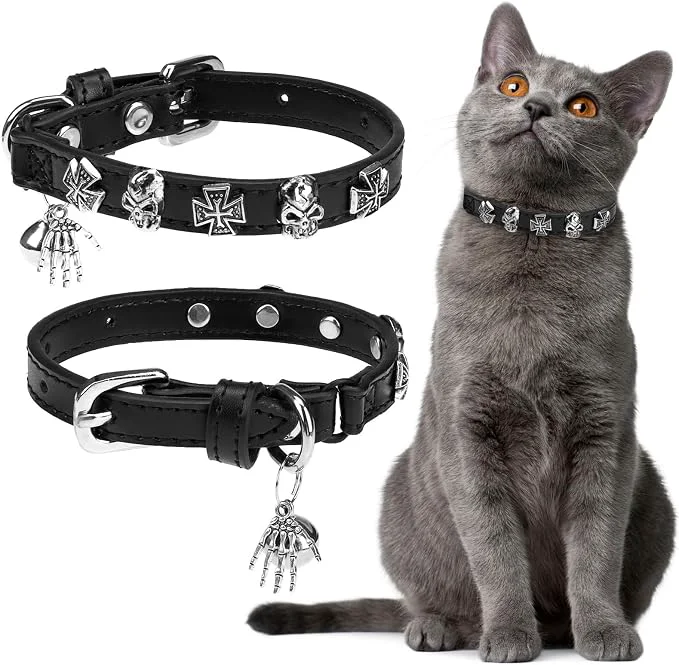 Premium Material EXPAWLORER Leather Cat Collar for Girl Boy- Adjustable Pet Collar Excellent