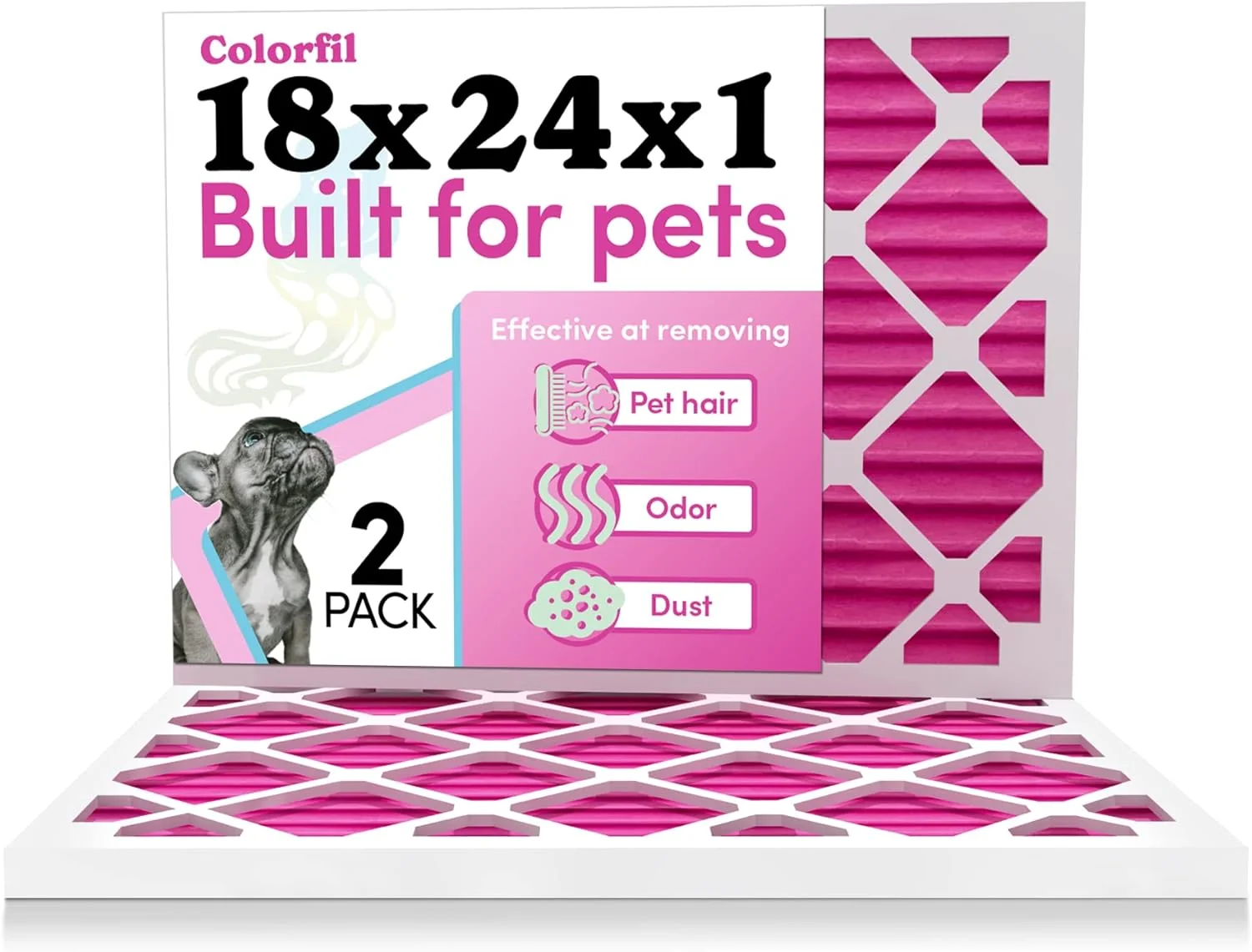 Top-Quality Colorfil 18x24x1 Air Filter 2-Pack Made in the USA Color Changing Remove Cat and Dog Odor MERV 8 for Pet Hair Dander and Dust 17.5 x23.5 x0.75 Exact Size Traditional
