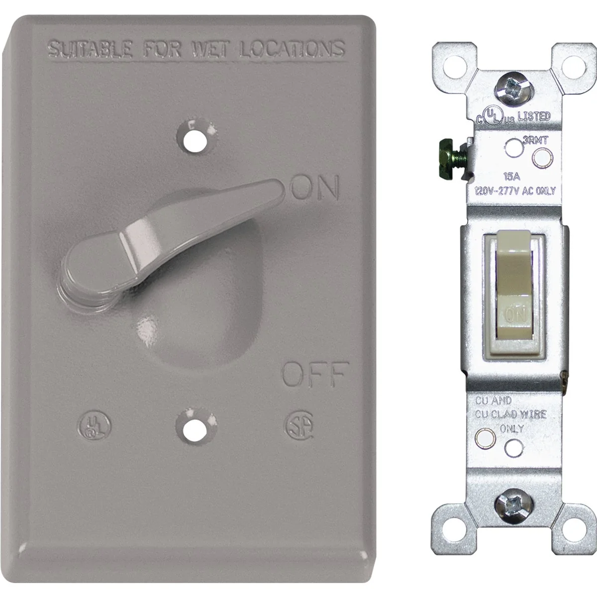 User-Friendly Southwire Single Toggle Vertical Mount Gray Weatherproof Cover with Single Pole 15A Switch High-End