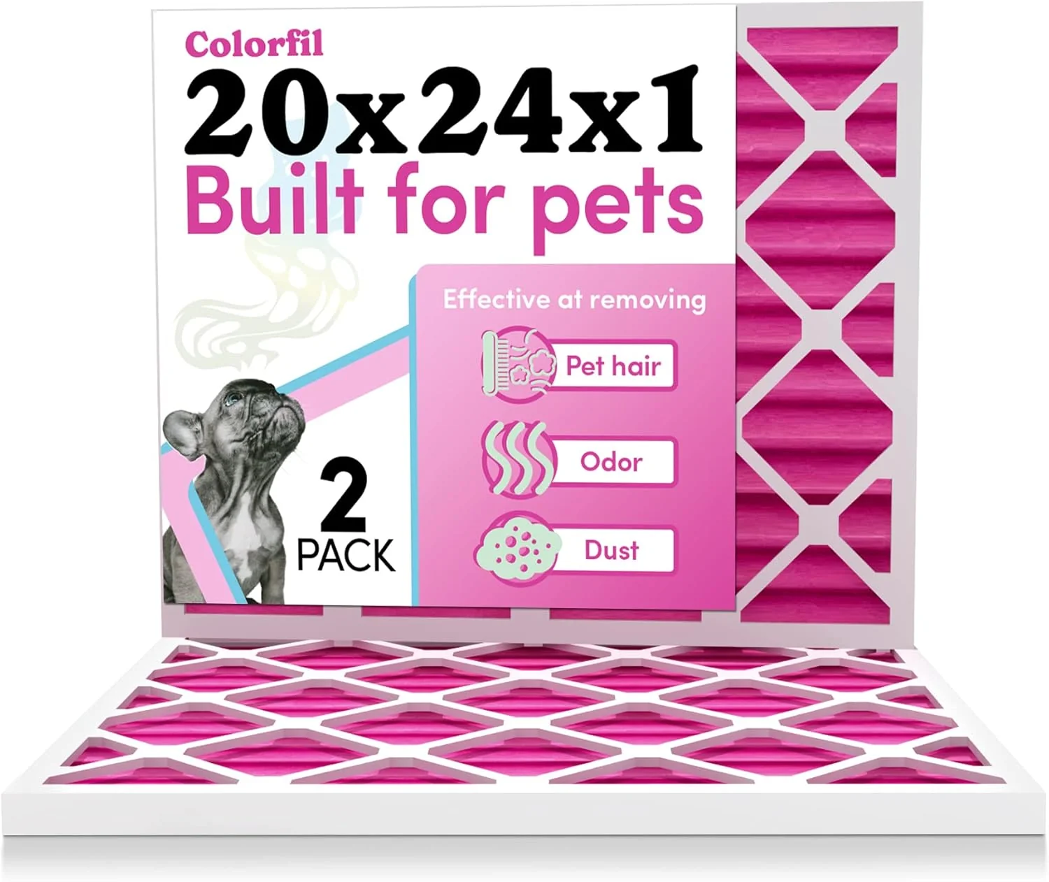 Environmentally Friendly Colorfil 20x24x1 Air Filter 2-Pack Made in the USA Color Changing Remove Cat and Dog Odor MERV 8 for Pet Hair Dander and Dust 19.5 x23.5 x0.75 Exact Size Contemporary