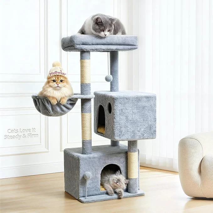 Certified Cat Tree Tower House Condo Small Scratching Post 40 Corner Kitty Climbing Stand with Hammock for Indoor Medium Modern Carpet Bed Platform for Kittens Simple Apartment Cat FurnitureAbout ThisOverview Specialty