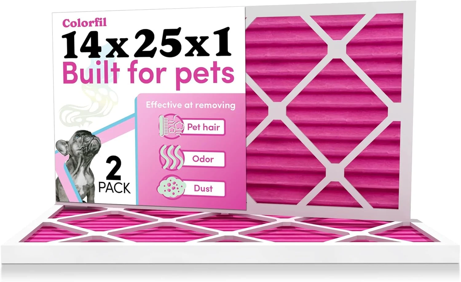 World-Class Colorfil 14x25x1 Air Filter 2-Pack Made in the USA Color Changing Remove Cat and Dog Odor MERV 8 for Pet Hair Dander and Dust 13.5 x24.5 x0.75 Exact Size Durable