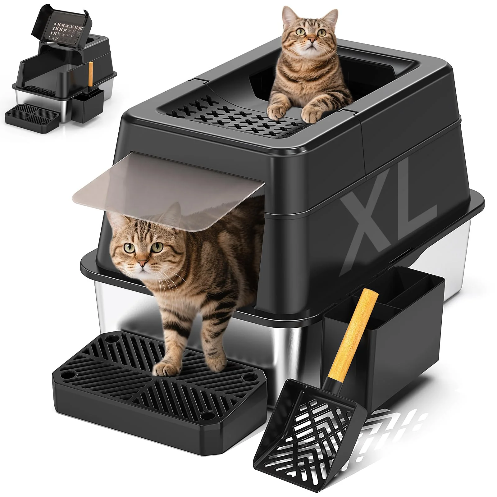 Official Mutrelenx Stainless Steel Litter Box with Lid – XL 24 L Flip Top Easy Clean Responsible