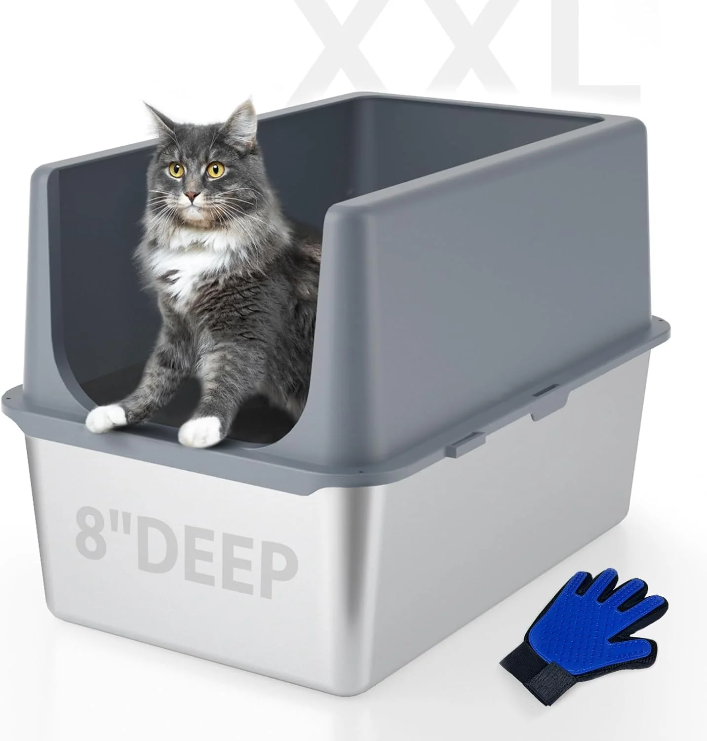 Safe LIHONG Stainless Steel Litter Box with Lid XL Metal Cat Box for Indoor Cats Enclosure Cat Litter Pan for Large Cats Non-Sticky Large Kitty Litter Box Anti-Leakage 23.5 X 15.5 X 16 Powerful