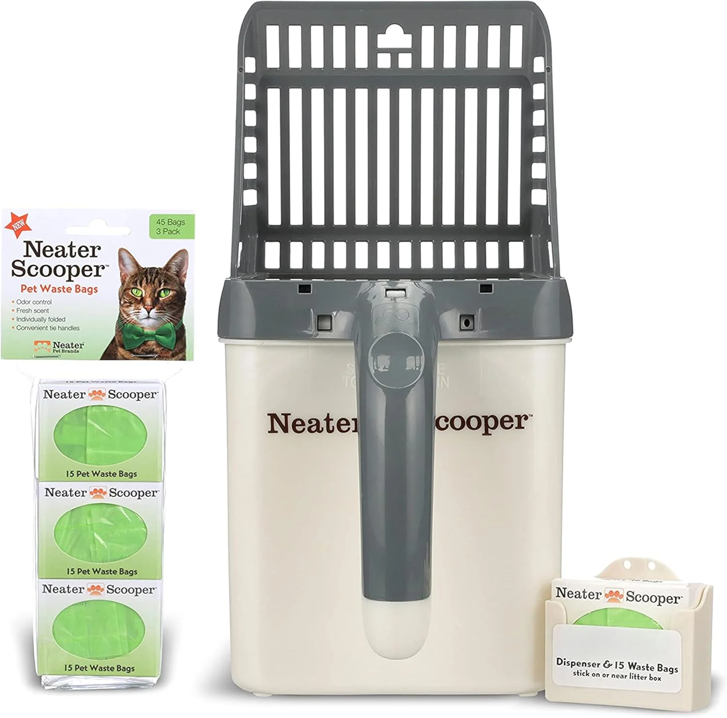 Dependable Neater Pet Brands Neater Scooper Standard Cat Litter Scoop 60 Refill Bags – Mess- Cat Litter Scooper with Bag Spill-Proof Kitty Box Sifter Bin Doubles as Scoop Holder For Single-Cat Households Effective