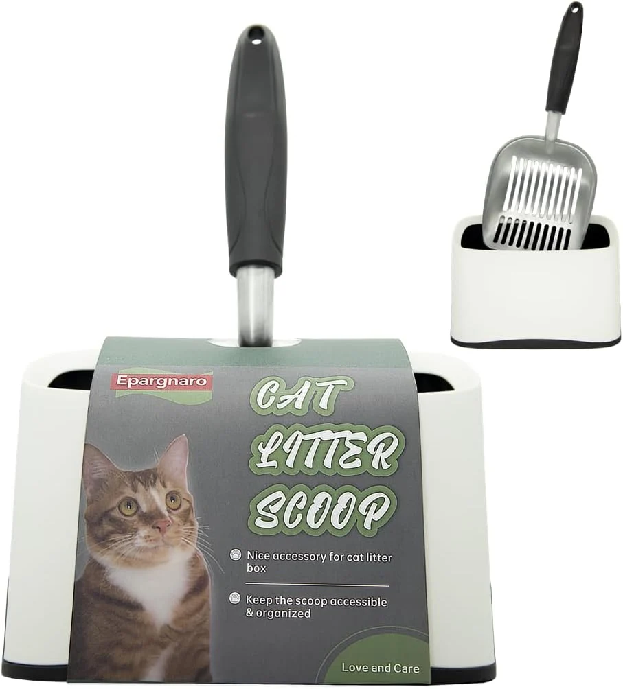 Trendy Heavy Duty Cat Litter Scoop with Holder – All Metal Cat Litter Scooper with Holder – Speed Sifter Litter Box Scooper Captures All Clumps – Aluminum Cats Littter Scooper and Caddy Excellent