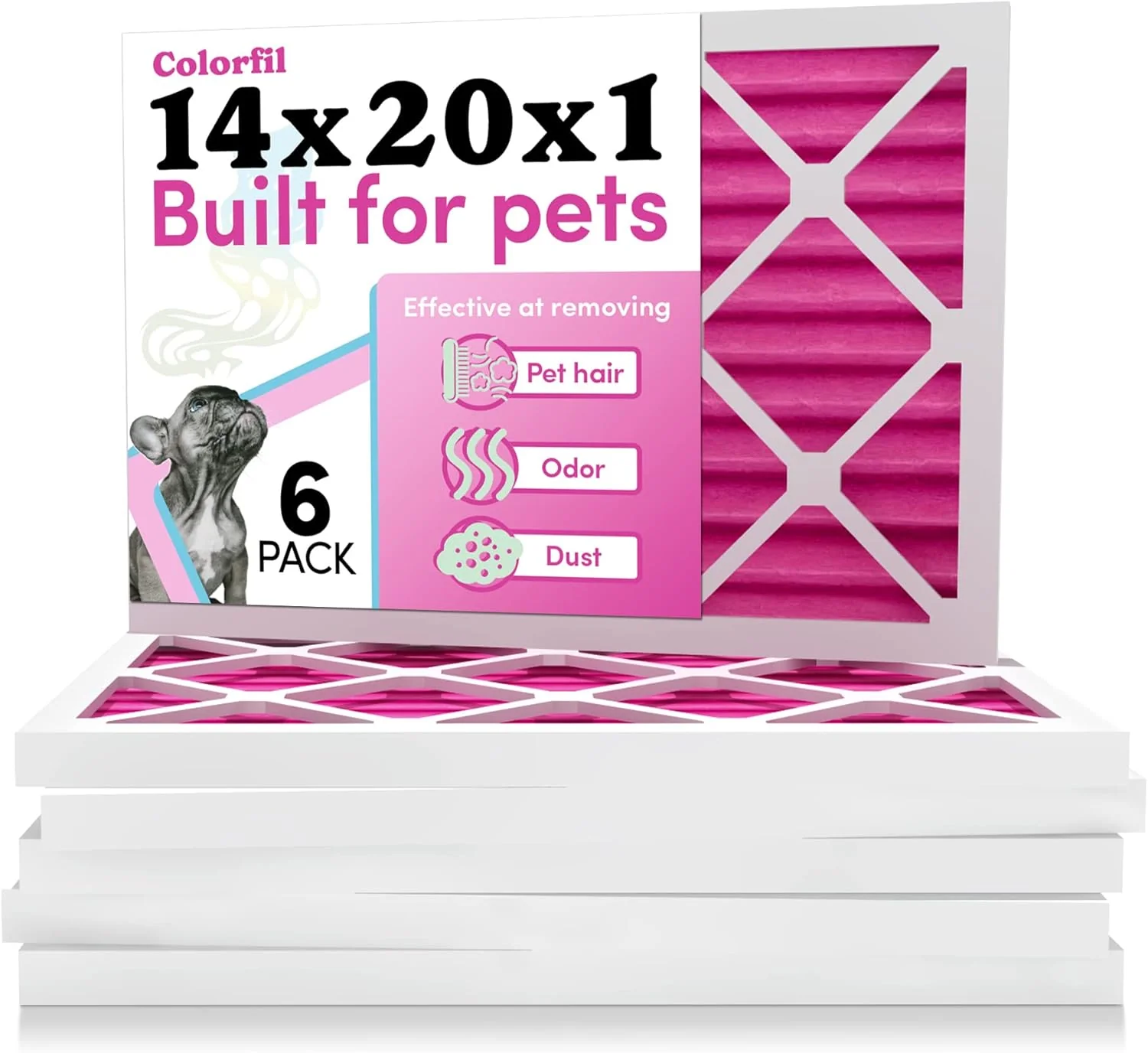 Secure Colorfil 14x20x1 Air Filter 6-Pack Made in the USA Color Changing Remove Cat and Dog Odor MERV 8 for Pet Hair Dander and Dust 13.5 x19.5 x0.75 Exact Size Easy-to-Use