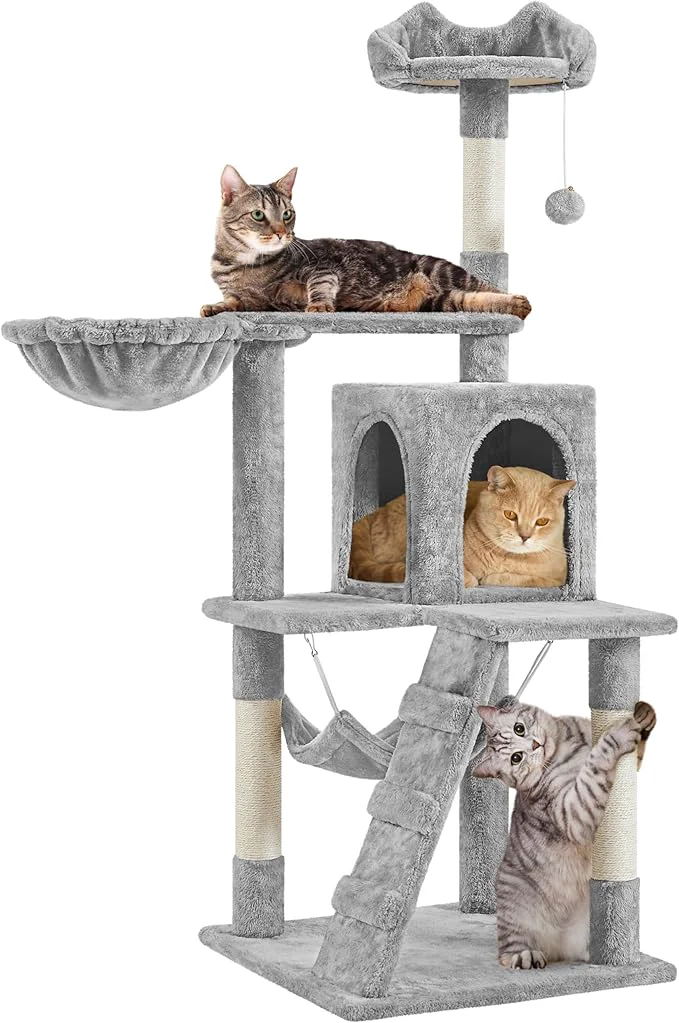 Verified Yaheetech 54in Cat Tree Multi-Level Cat Tower w Spacious Perch Cozy Condo and Hammock 3 Scratching Posts Interactive Toy Sturdy Pet Furniture for Indoor Kittens to Large Cats Light GrayAbout ThisOverview Top-Quality