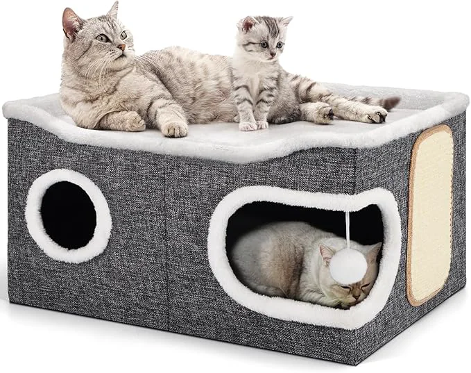 Refined Shikha Cat Beds for Indoor Cats Extra Wide Cat Cube House for Multi Cats Foldable Cat Cave Hideaway with Arc-Edge Design Oval Door Reversible Cushion for All Seasons 24 L x 17.7 D x 12.6 H GreyAbout ThisOverview Consistent