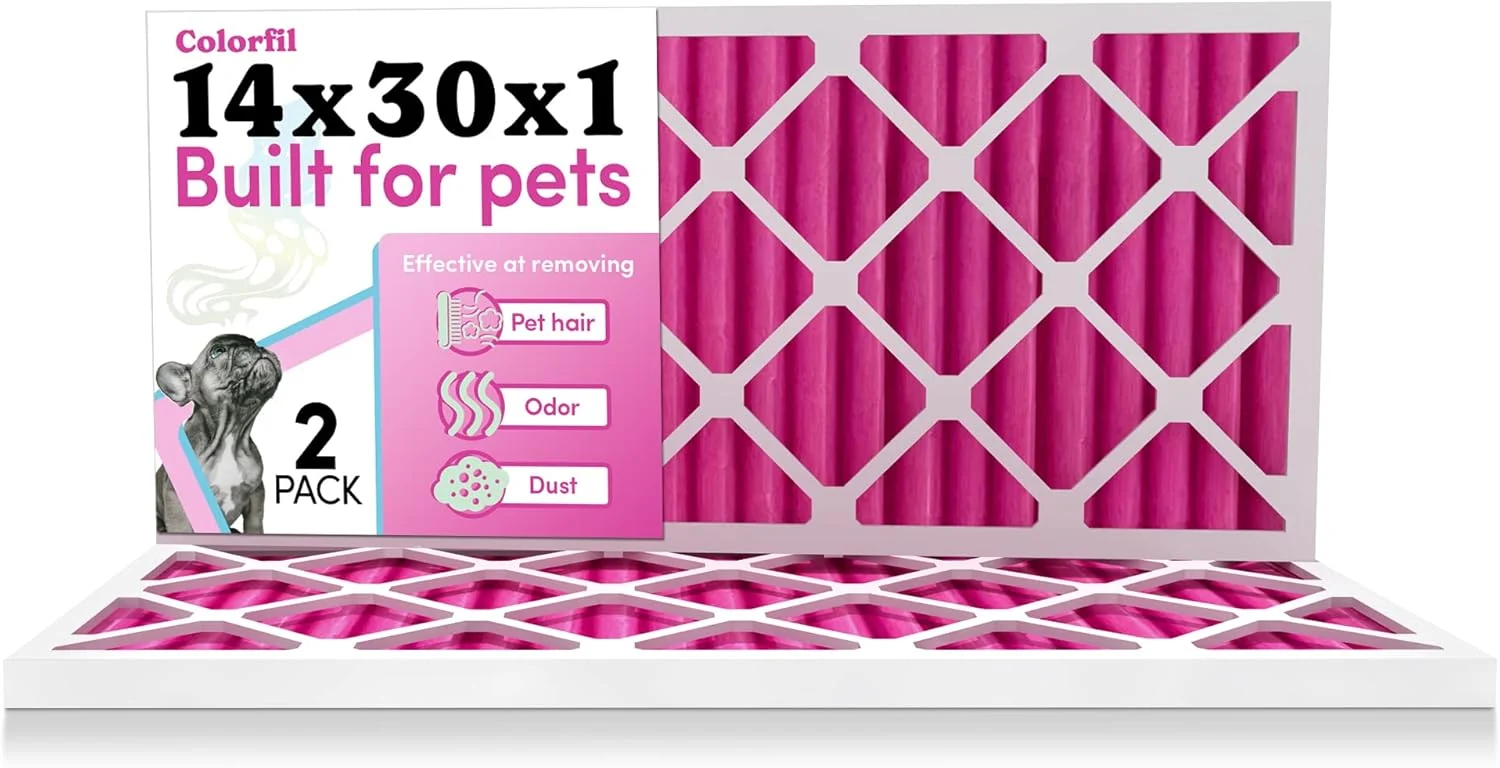 Breathable Colorfil 14x30x1 Air Filter 2-Pack Made in the USA Color Changing Remove Cat and Dog Odor MERV 8 for Pet Hair Dander and Dust 13.75 x29.75 x0.75 Exact Size Long-Lasting