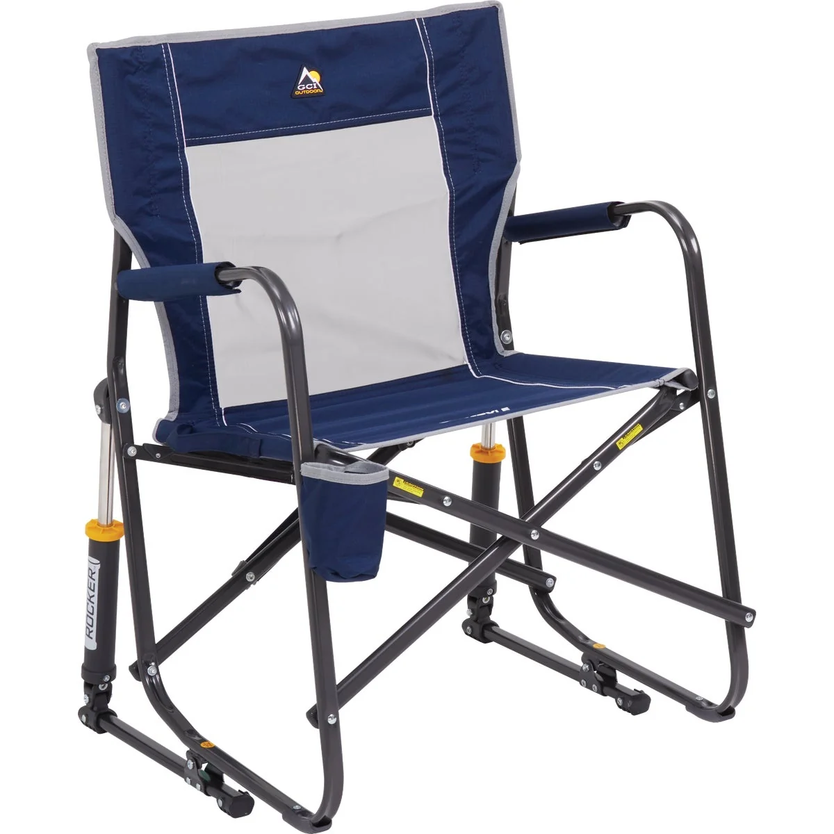 Solid GCI Outdoor style Indigo PVC-Backed Polyester Powder-Coated Steel Folding Rocker Practical