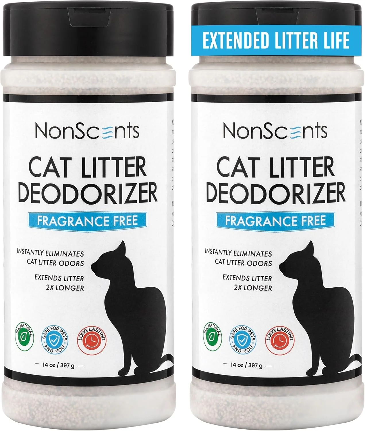 Natural NonScents Cat Box Deodorizer – Odor Eliminator – Reduces Scooping Extends Litter Lifespan – Fragrance- Fresh Scent – 2-Pack Reusable