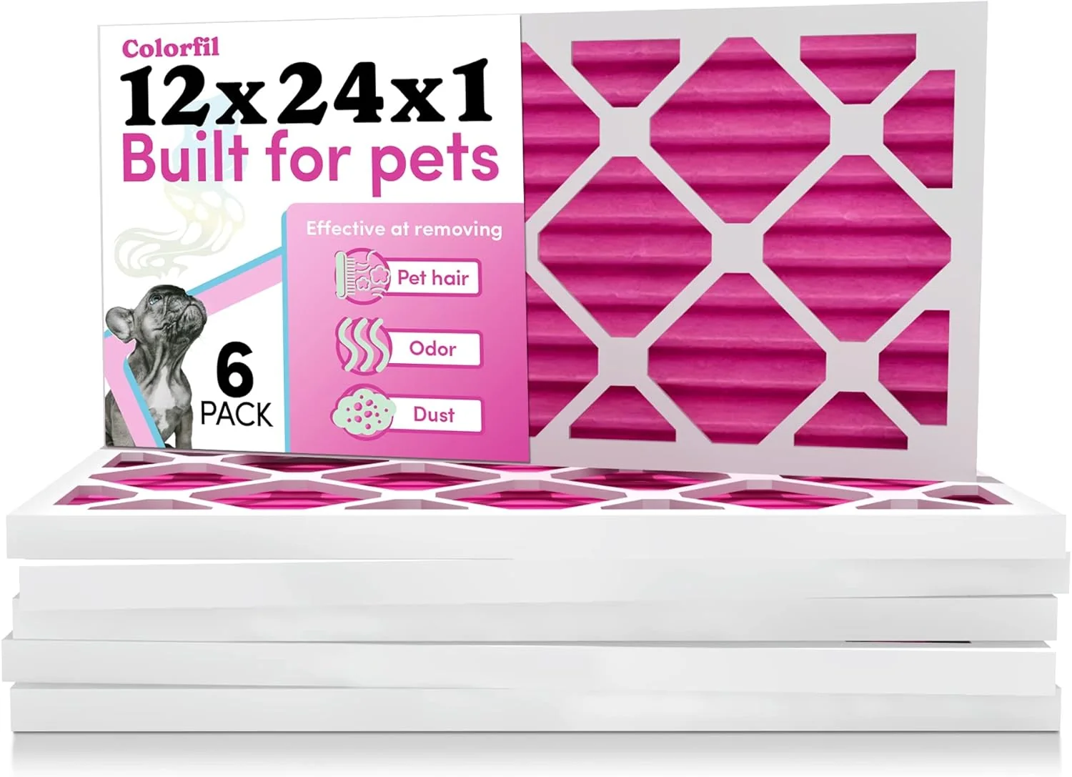 High-Quality Colorfil 12x24x1 Air Filter 6-Pack Made in the USA Color Changing Remove Cat and Dog Odor MERV 8 for Pet Hair Dander and Dust 11.5 x23.5 x0.75 Exact Size Contemporary