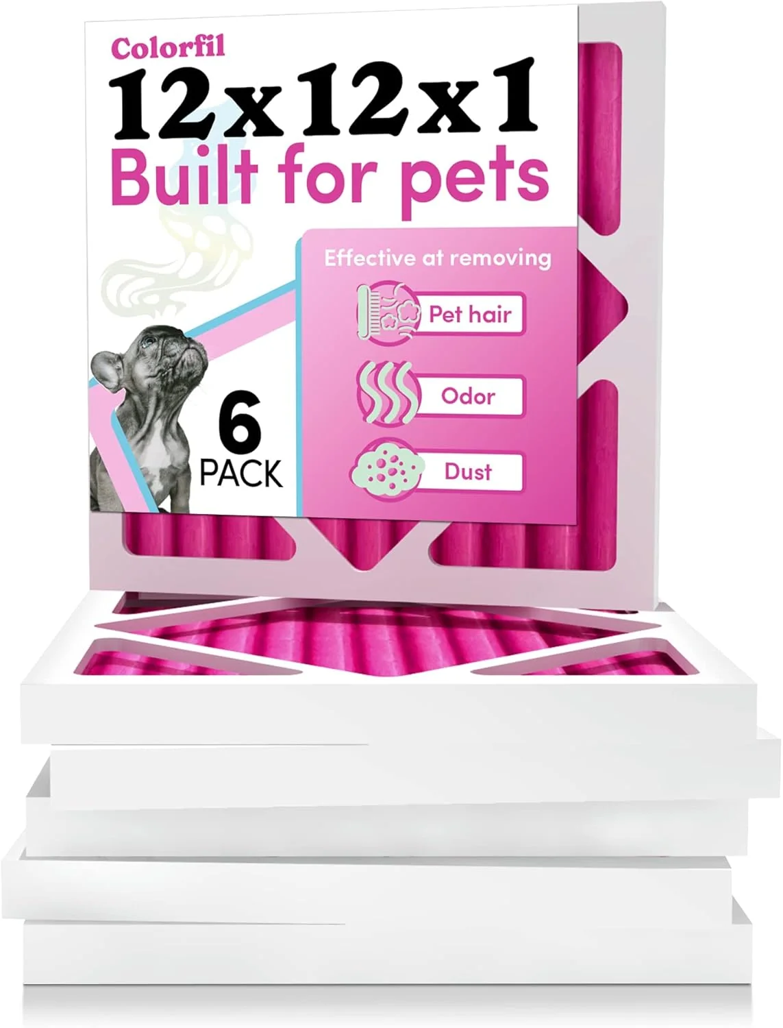 Top-Quality Colorfil 12x12x1 Air Filter 6-Pack Made in the USA Color Changing Remove Cat and Dog Odor MERV 8 for Pet Hair Dander and Dust 11.75 x11.75 x0.75 Exact Size Refined